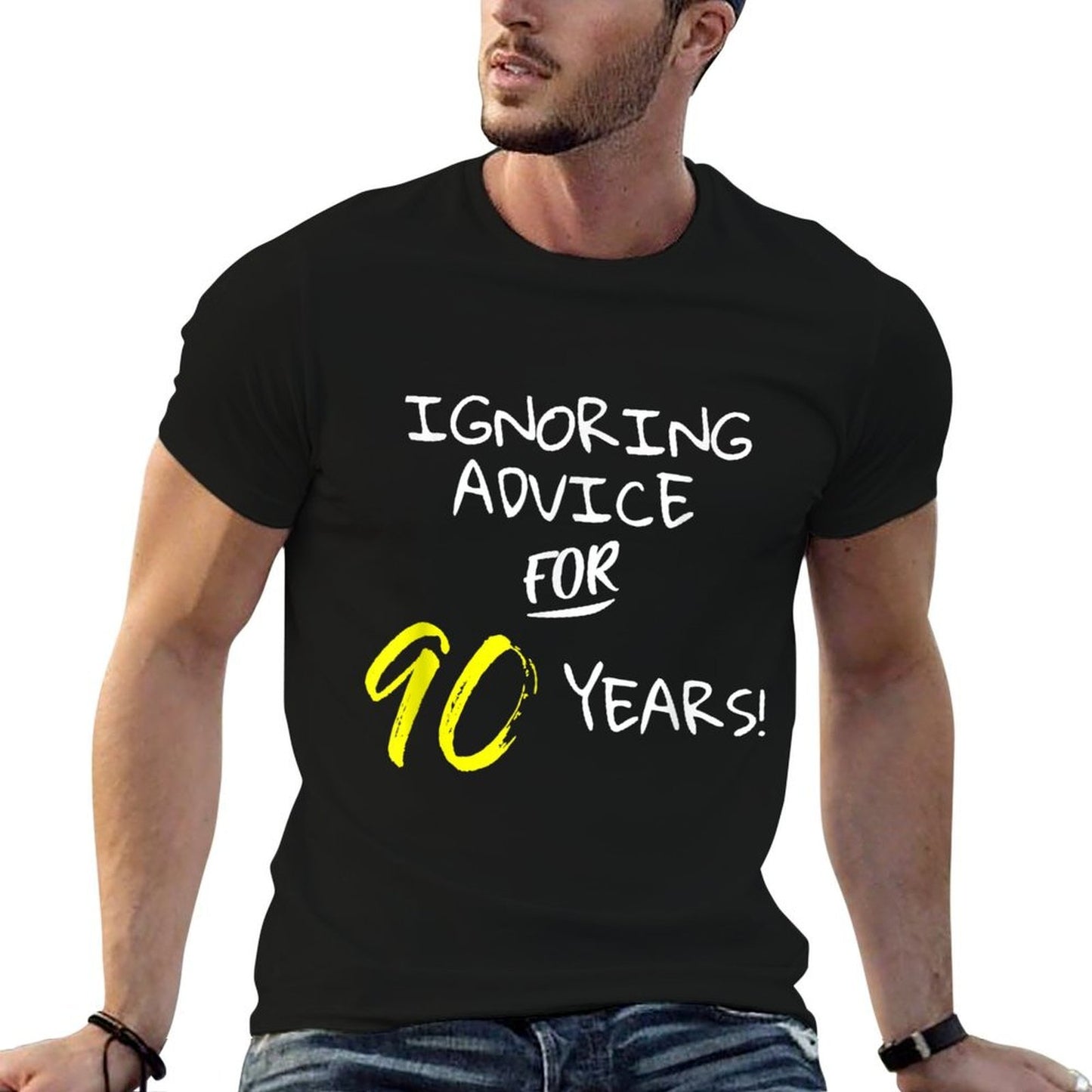 Ignoring Advice For 90 Years Funny Happy 90th Birthday Gift Heathered Texture T-Shirt