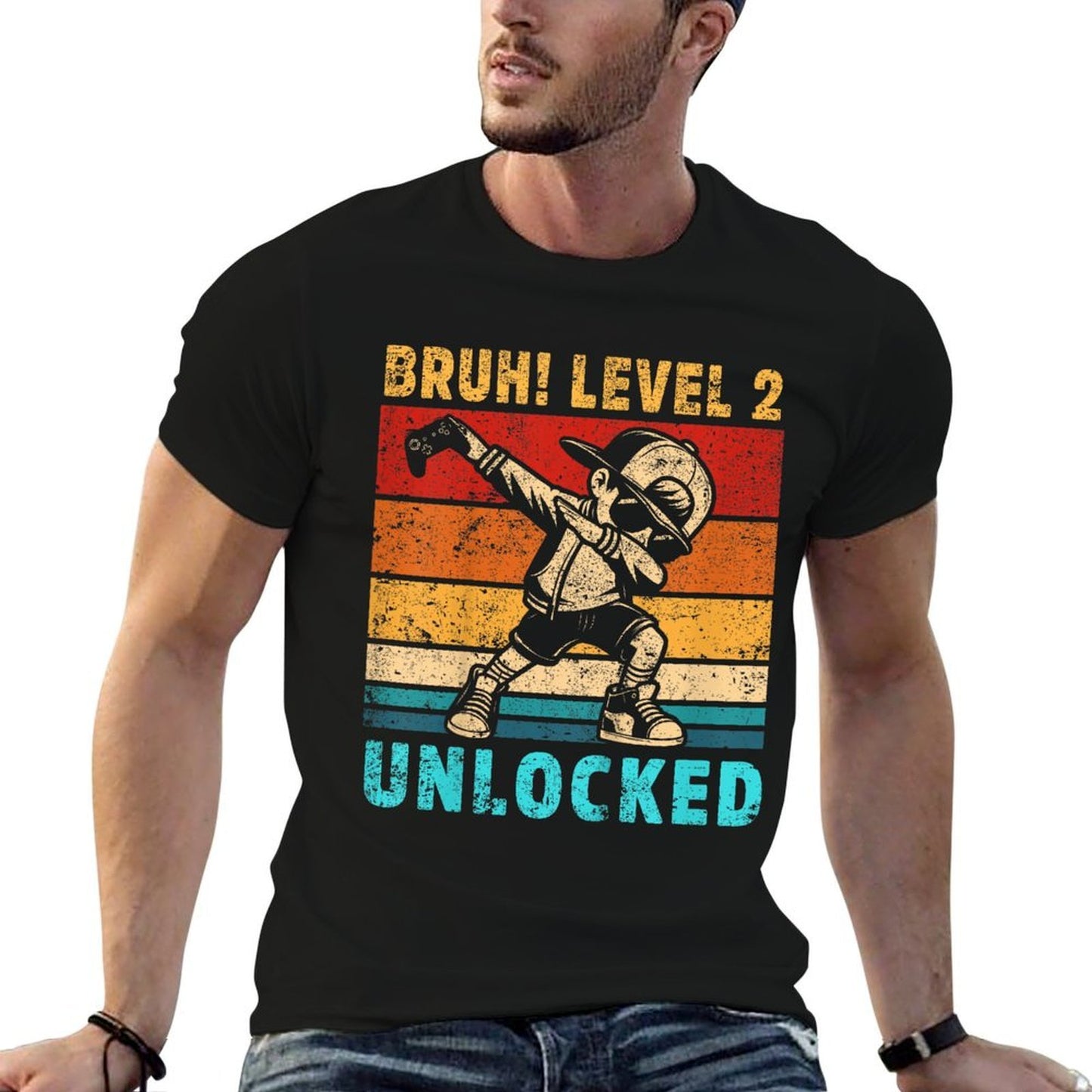 Kids 2 Year Old Birthday Dabbing Boy Bruh 2nd Level Unlocked Vintage-inspired T-Shirt