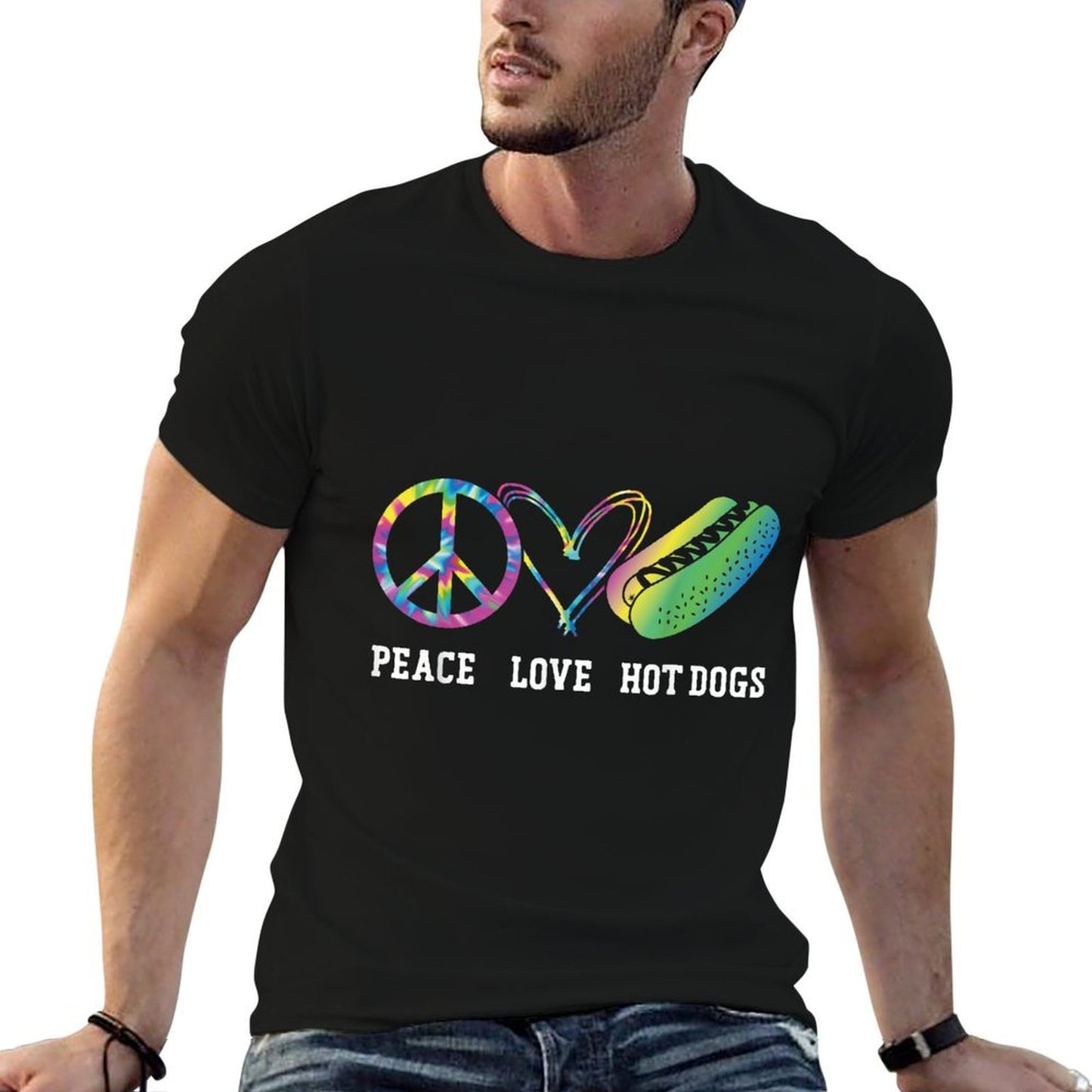 Hot Dog Adult Tie Dye Peace Love Hot Dogs Polyester Blend T-Shirt