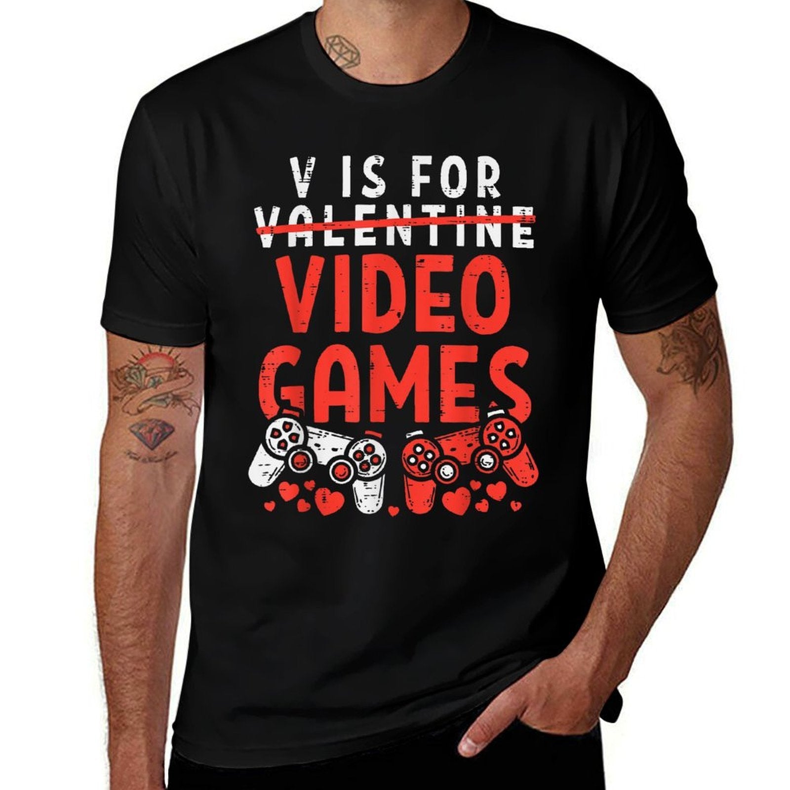 V Is For Video Games Funny Valentines Gamer Boy Men Kids  Classic T-Shirt