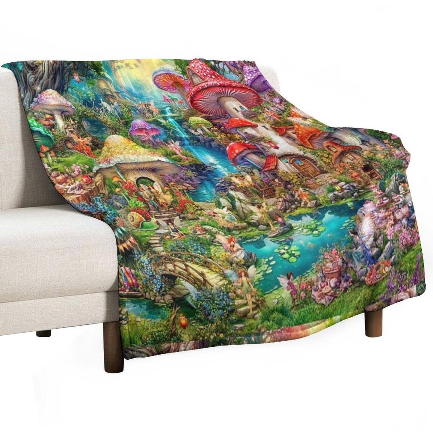 Merry Mushroom Village Picnic All-season Throw Blanket