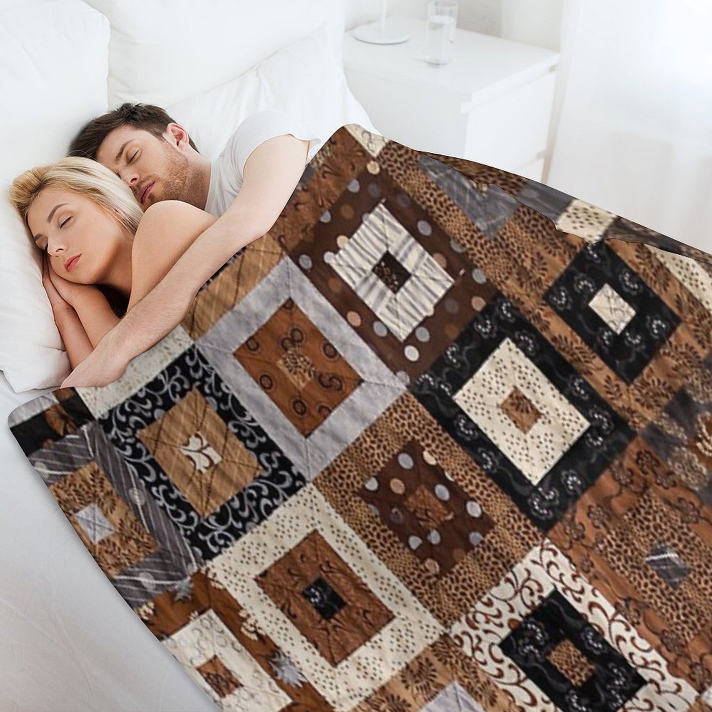 Classic Retro Brown Quilted Patchwork Quilting Pattern Mosaic Motif Multi-functional Throw Blanket