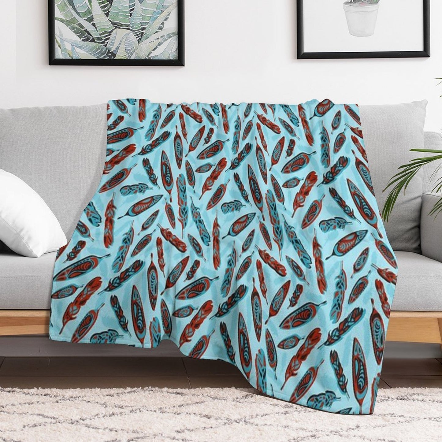 Tlingit Feathers - Blue Travel-friendly Throw Blanket