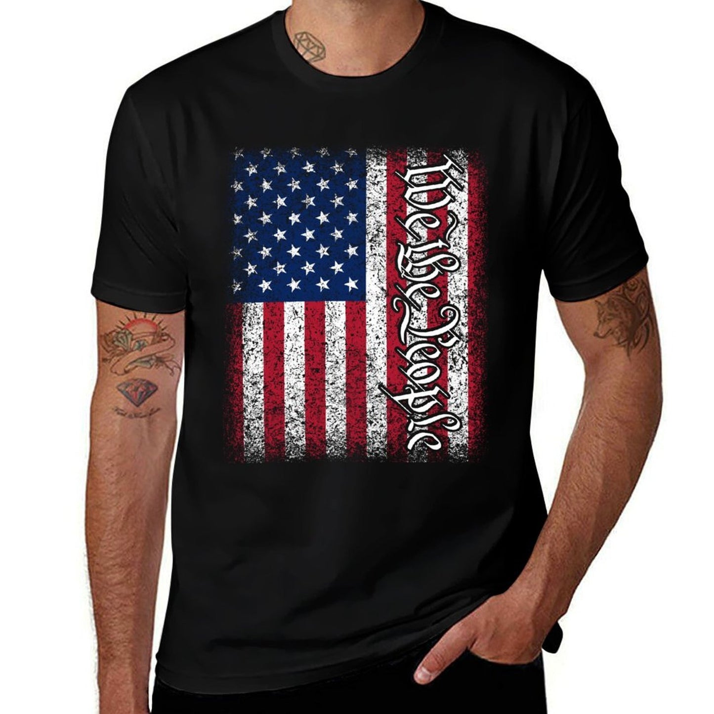 American USA We The People Patriotic Red White Blue Tagless Design T-Shirt