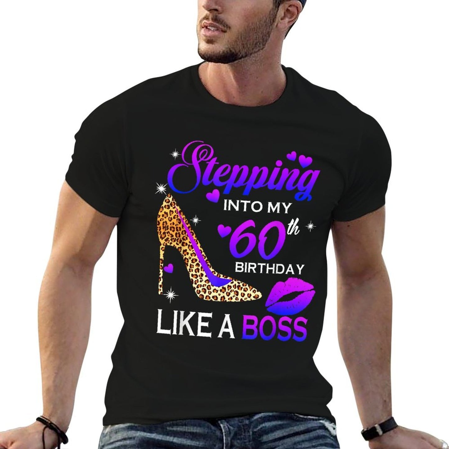 Womens 60th Birthday Gifts Stepping Into 60 Leopard Shoes Lightweight T-Shirt