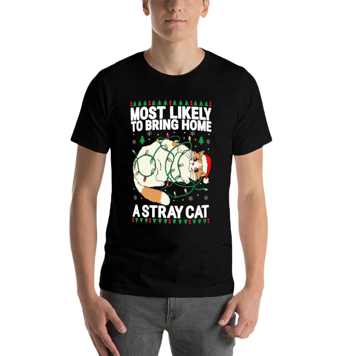 Most Likely To Bring Home A Stray Cat Family Christmas Premium Wrinkle-resistant T-Shirt