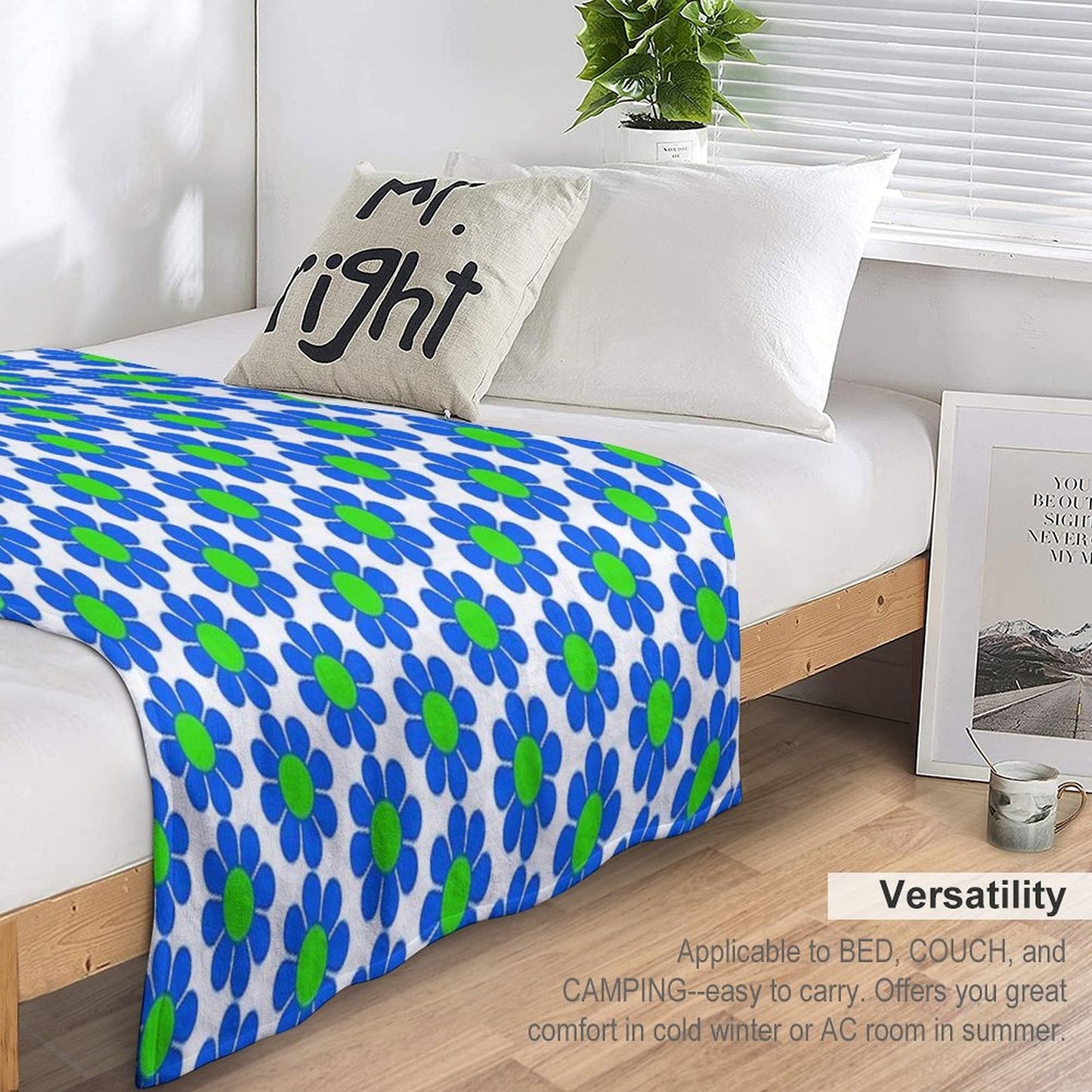 Blue Green Hippy Flower Daisy Wrinkle-free Throw Blanket