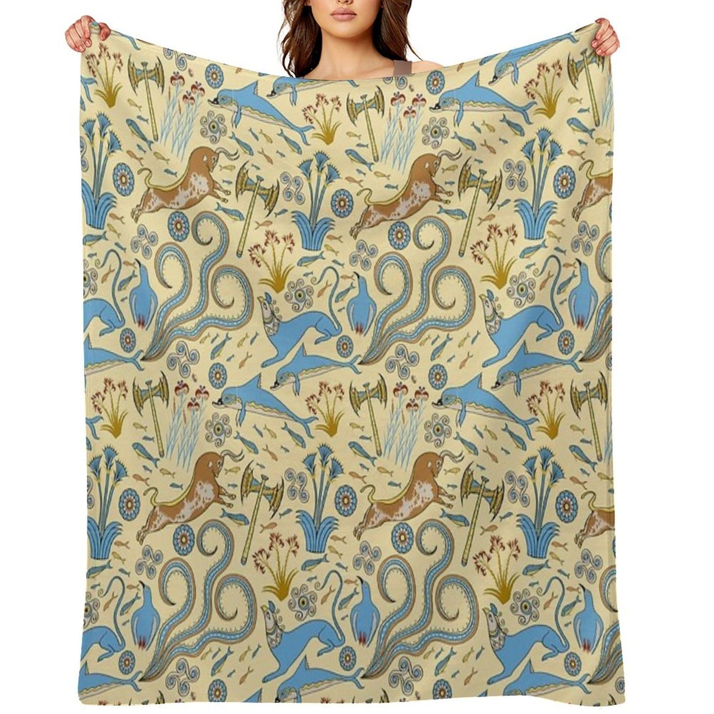 Minoan Fresco Motifs Pattern Shrink-resistant Throw Blanket