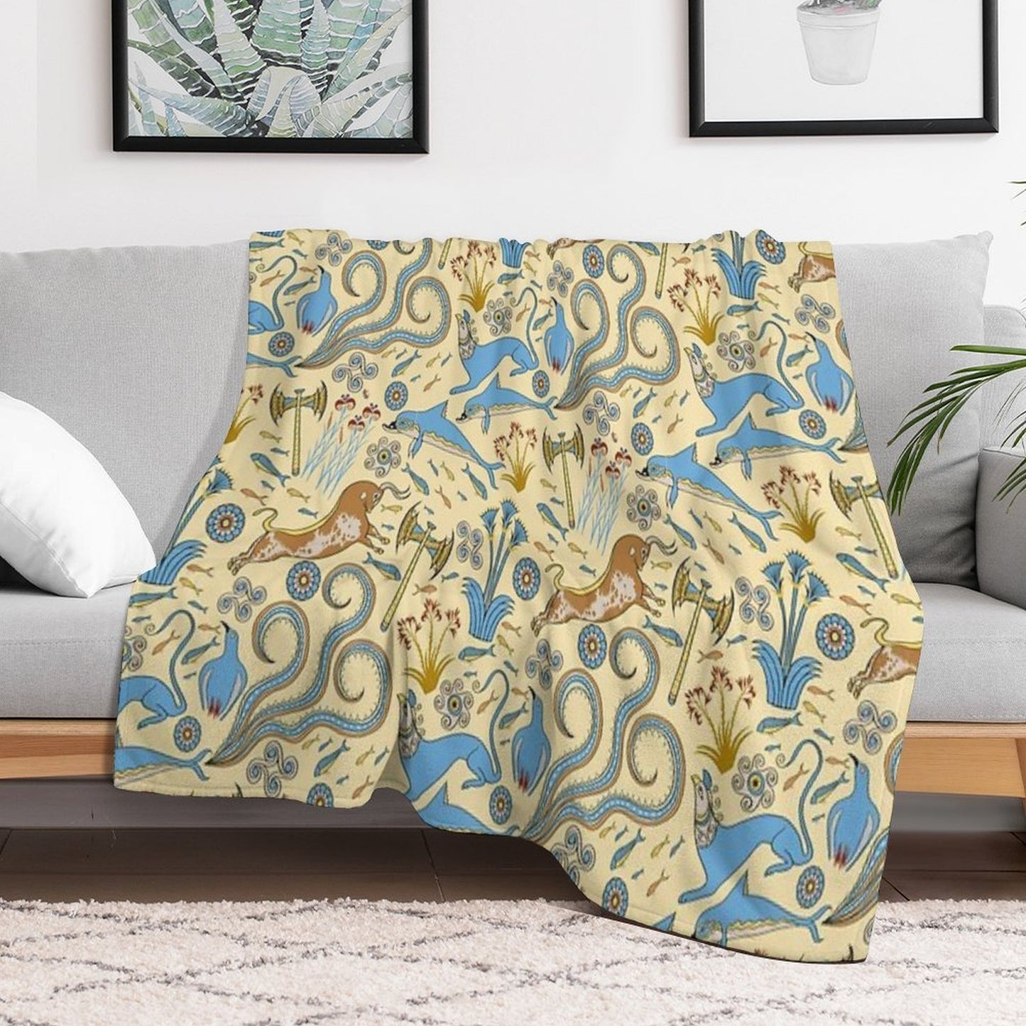 Minoan Fresco Motifs Pattern Shrink-resistant Throw Blanket