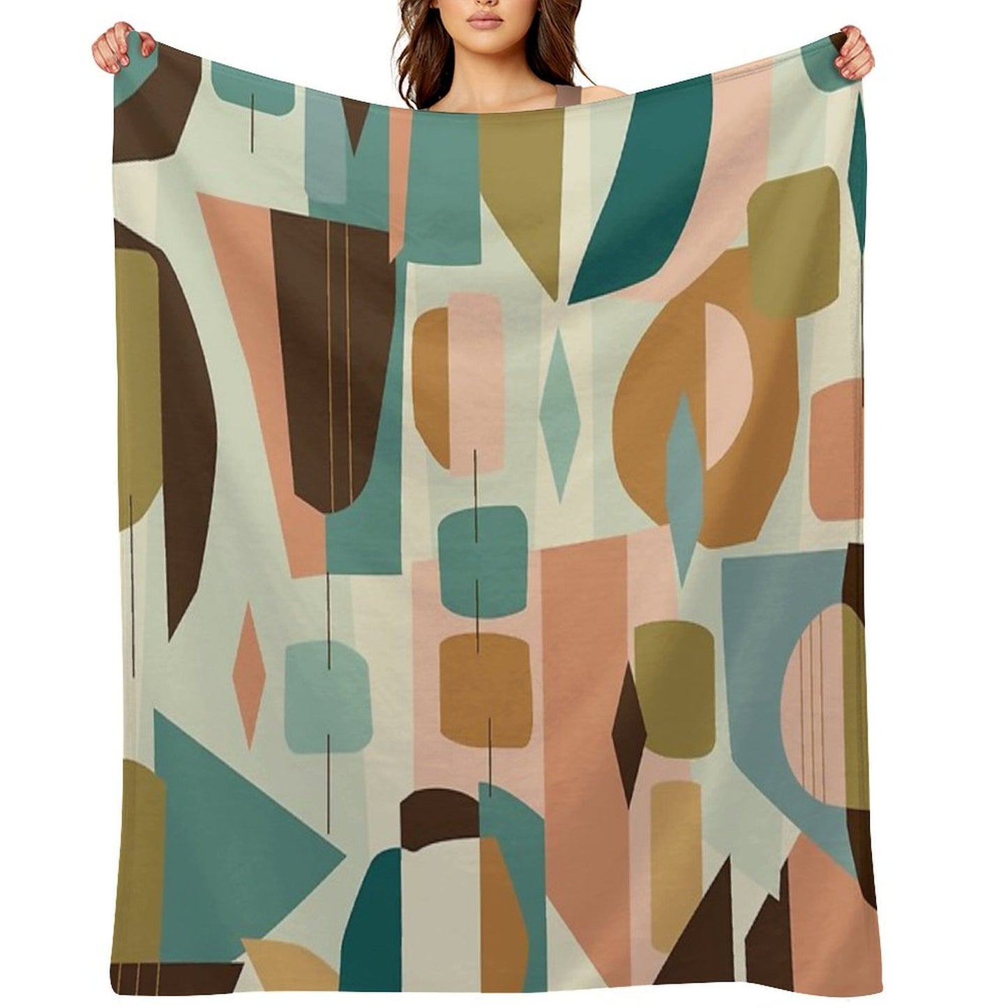 Mid Century Modern Geometric Abstract Retro Shapes Pattern Anti-pilling Throw Blanket