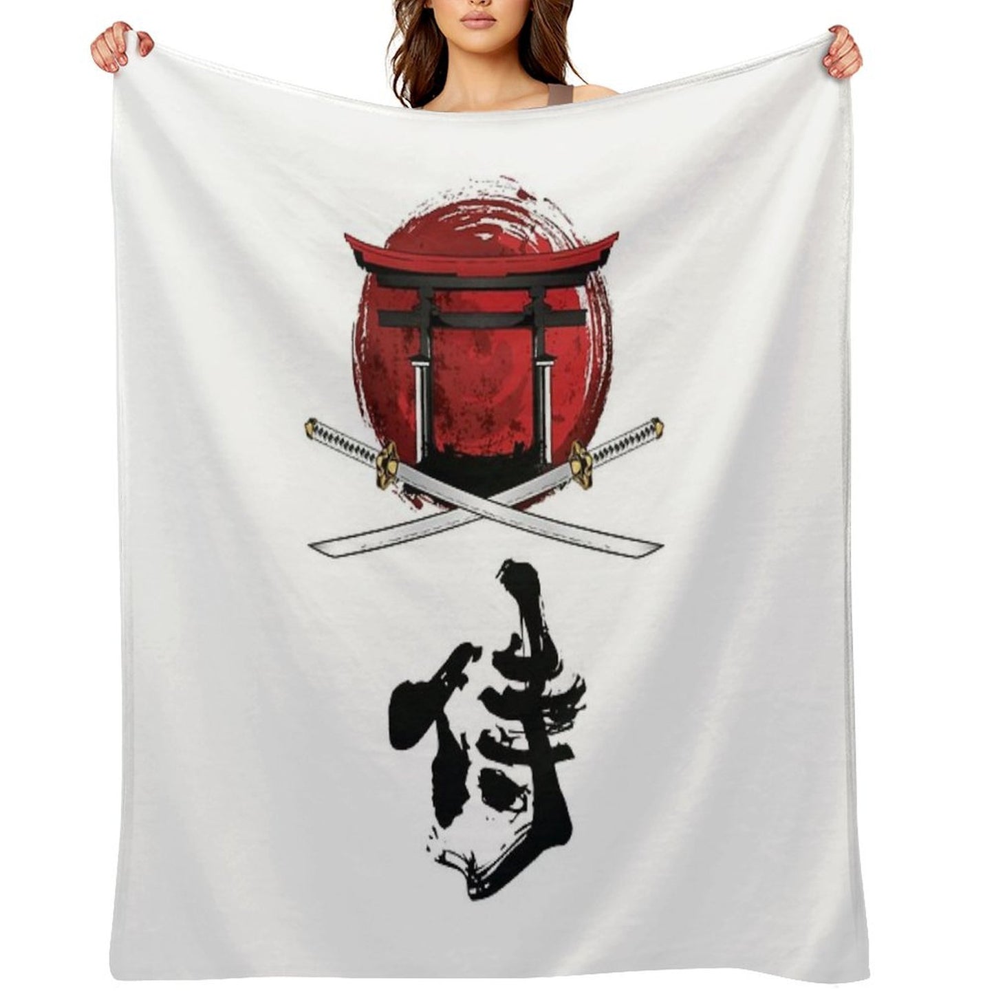 Samurai Katana Tori Gate Kanji Eco-conscious Throw Blanket