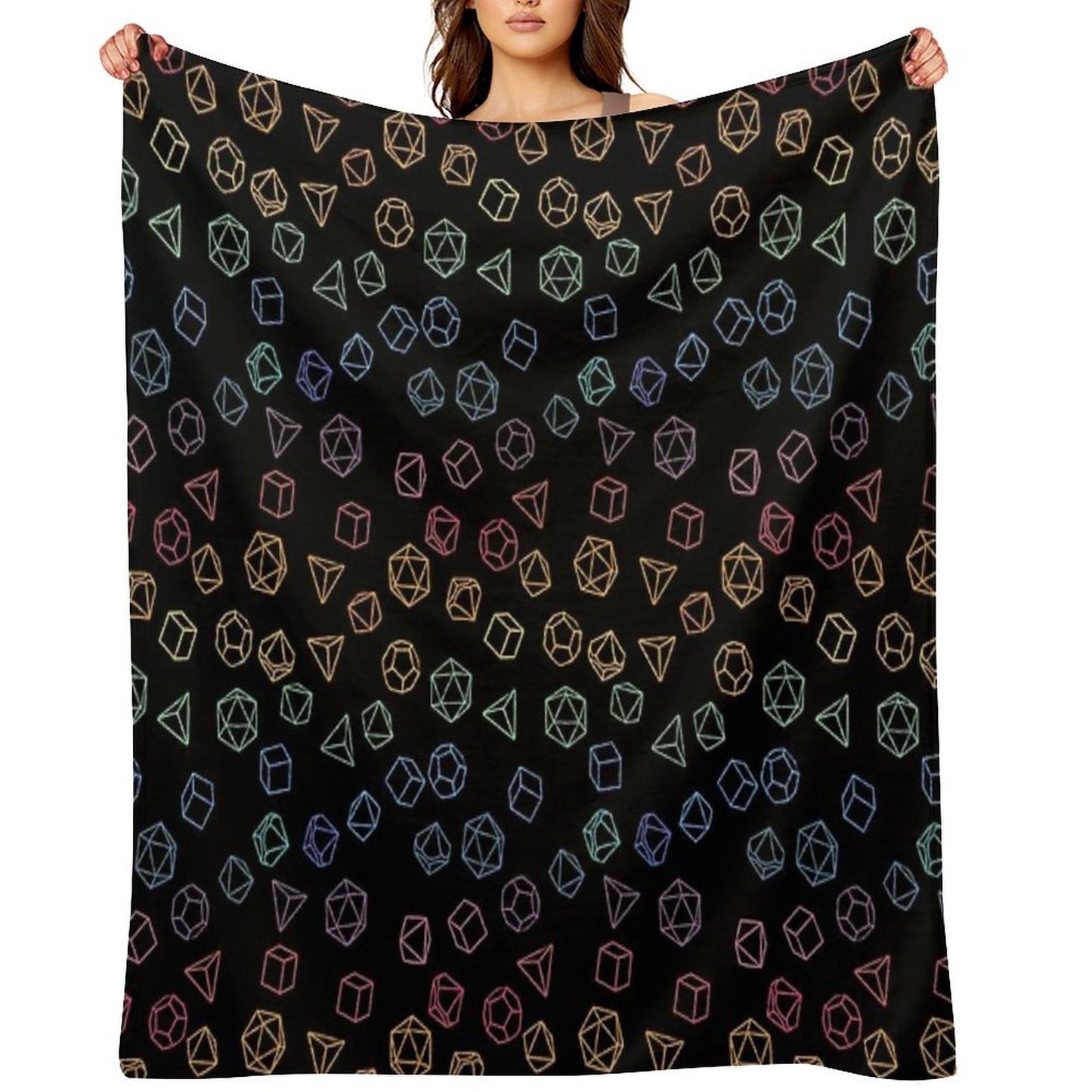 DnD Dice Rainbow on Black Pattern Durable Throw Blanket