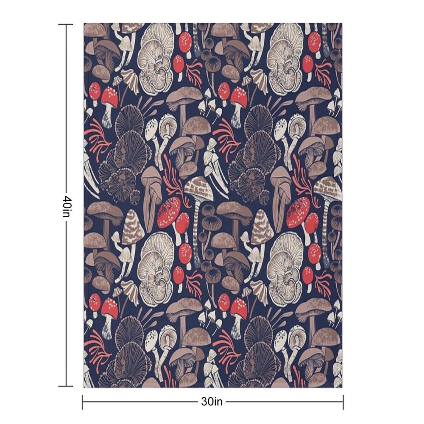 Mystical Fungi Midnight Blue Background Brown Red And Coral Wild Mushrooms Easy Care Throw Blanket