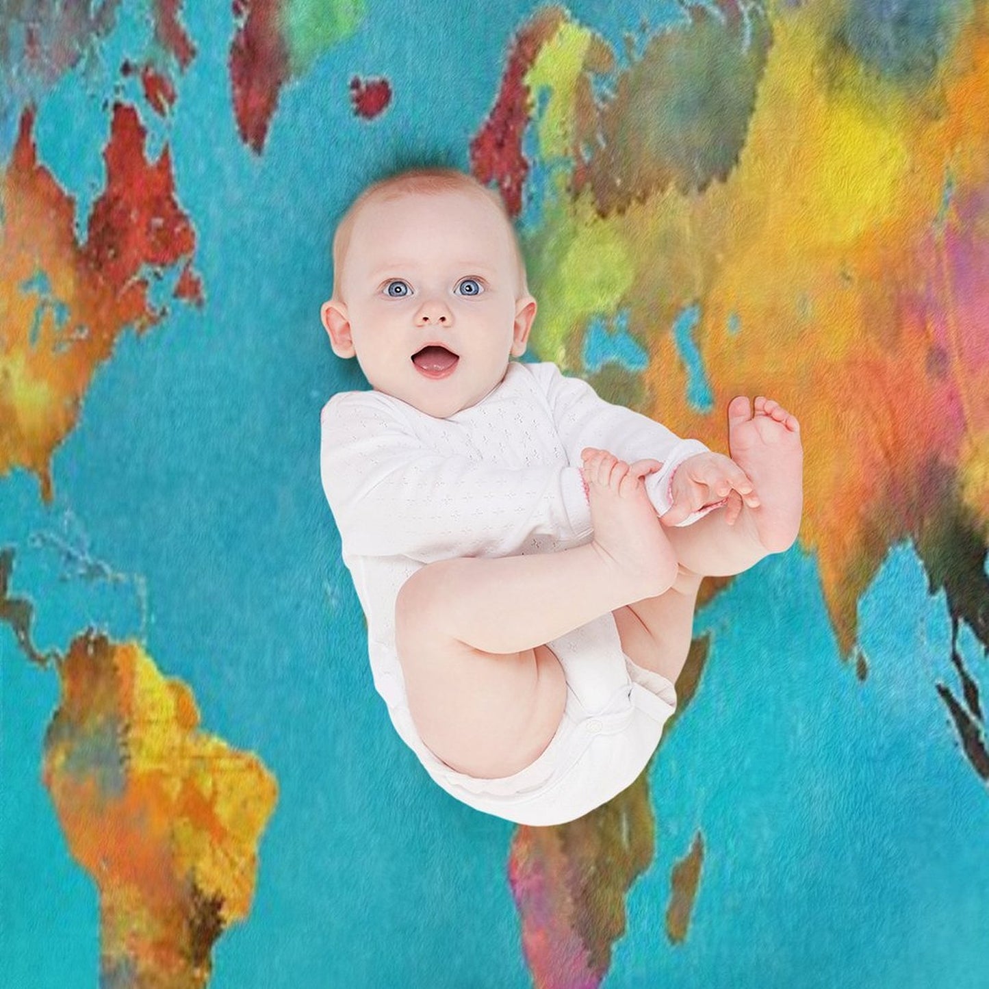 World Map Blue Velvety-soft Throw Blanket