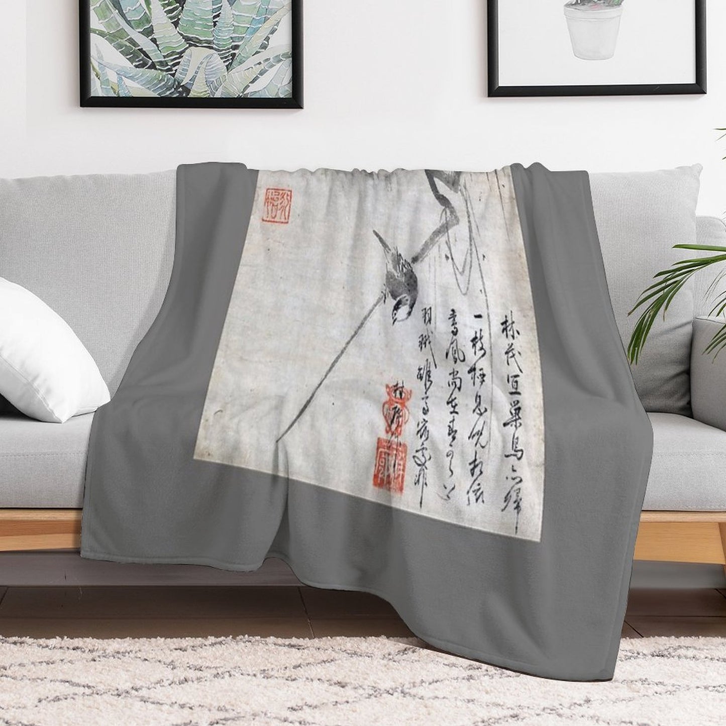 Bird on A Branch (Restored Japanese Artwork) Comfort Throw Blanket