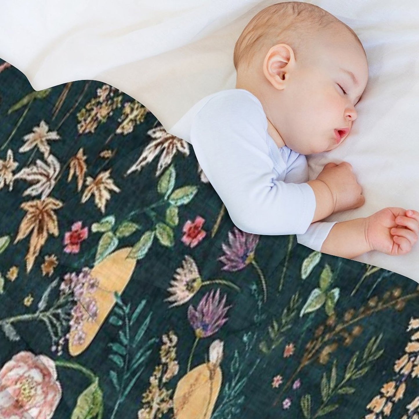 Hana Floral (teal) Machine-washable Throw Blanket