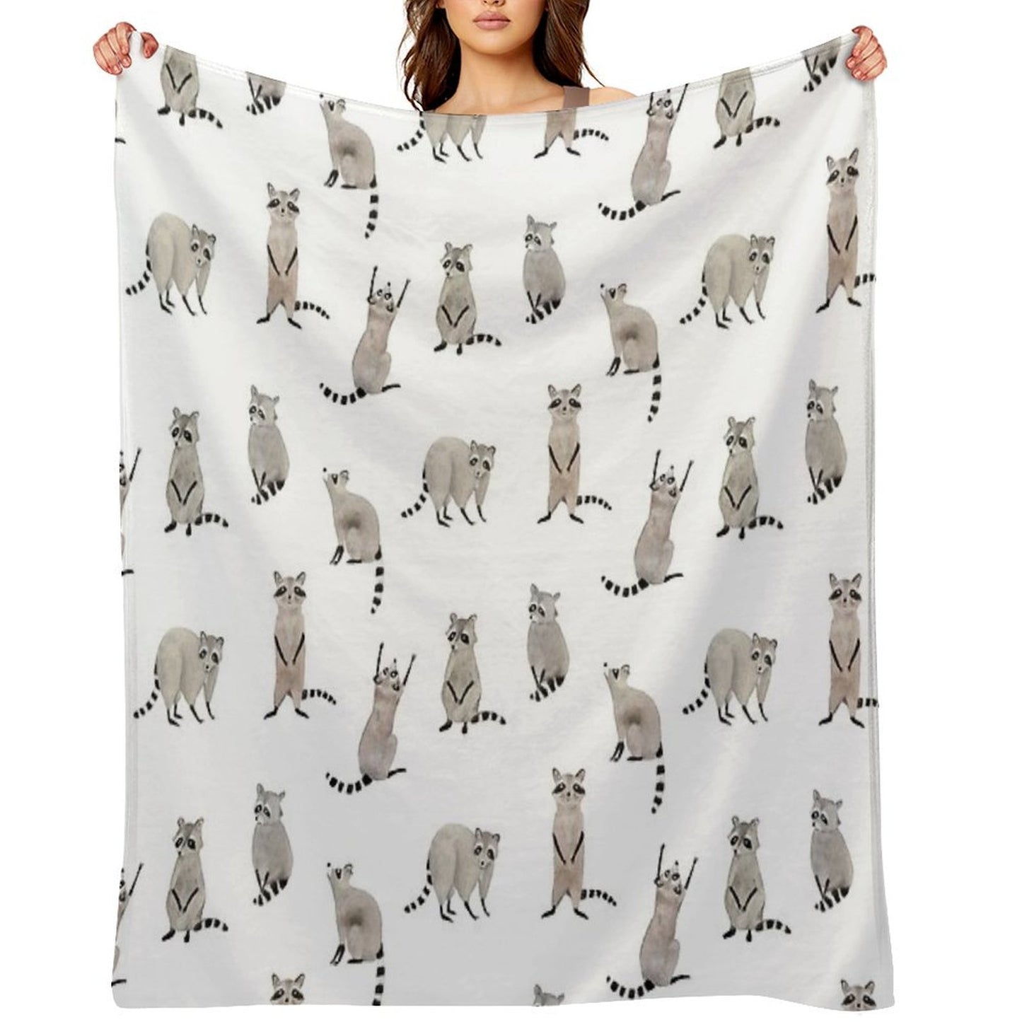 Raccoon Pattern Eco-conscious Throw Blanket