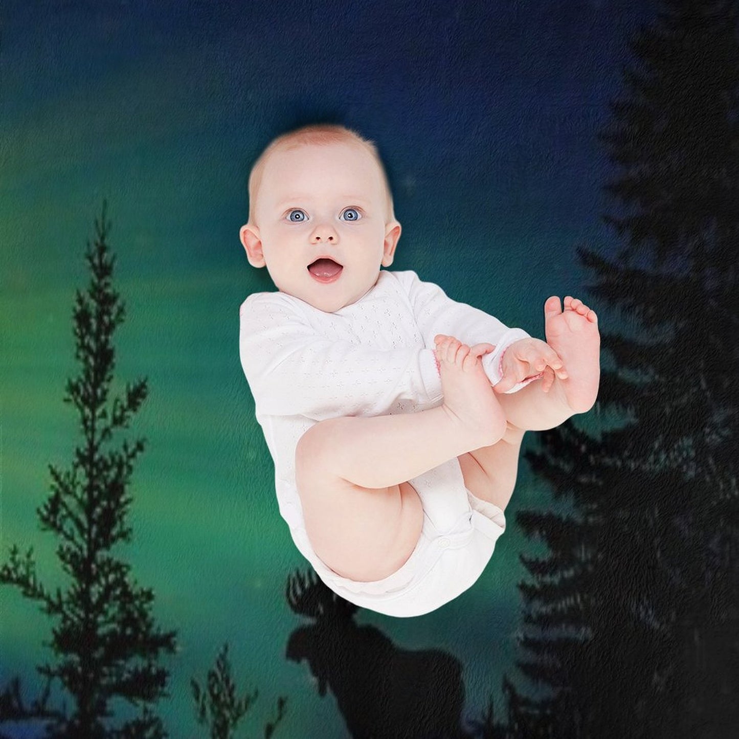 Moose with Northern Lights Shrink-resistant Throw Blanket