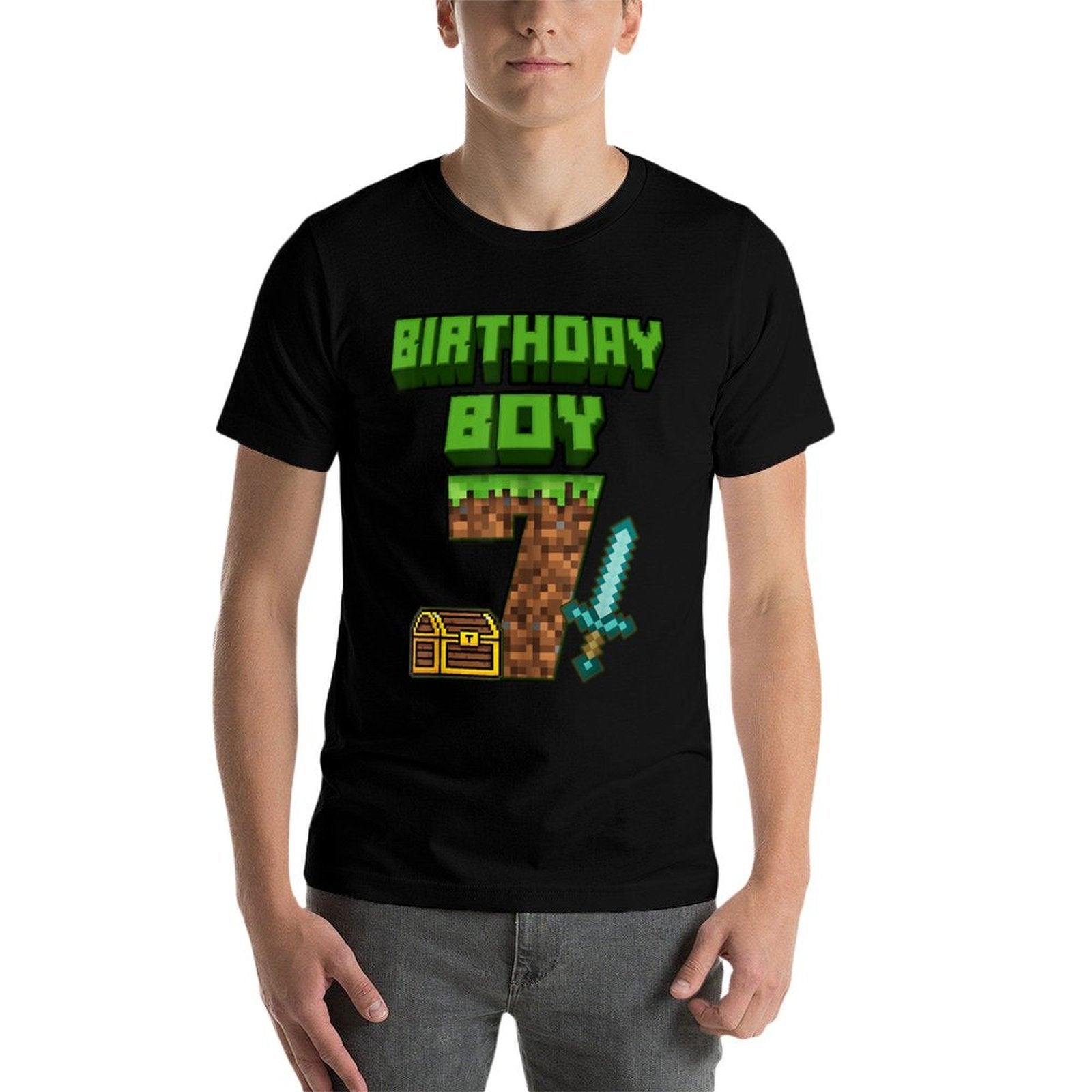 7 Year Old BDay Decorations 7th Birthday Boy Game Pixel  Odor-resistant T-Shirt
