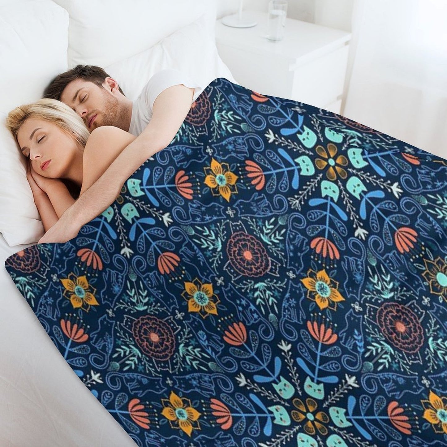 Cats Kaleidoscope. Flowers And Kitties. Velvety-soft Throw Blanket