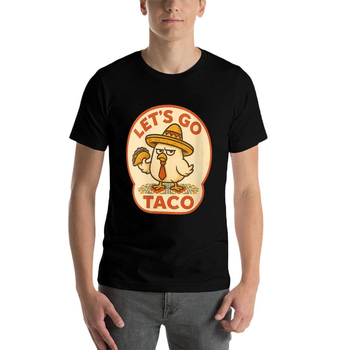 Womens Let’s Go Taco Chicken Humor Sombrero Tie 2025 Funwear Style Heathered Texture T-Shirt