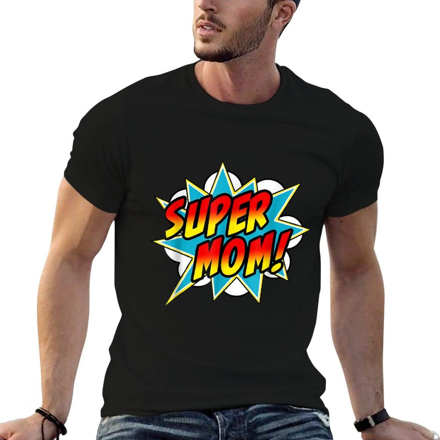 Super Mom Comic Book Superhero Mothers Day Funny Tagless Design T-Shirt