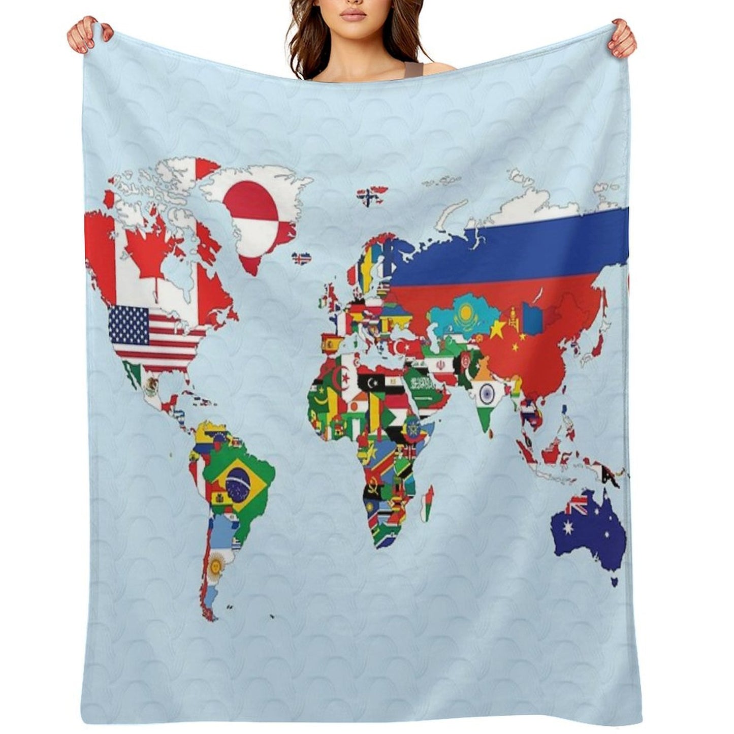 World Map Made Up of Each Countries Flag Plush Throw Blanket