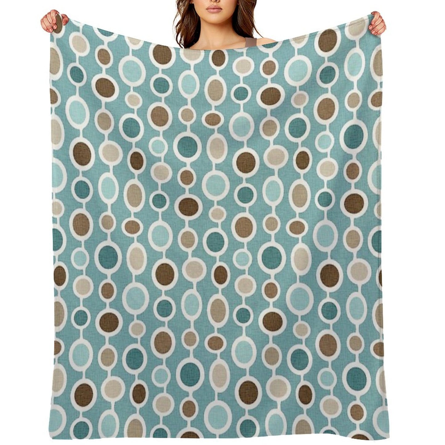 Mid Century Modern Geometric Circle Atomic Art Print 2 - Blue Brown All-season Throw Blanket