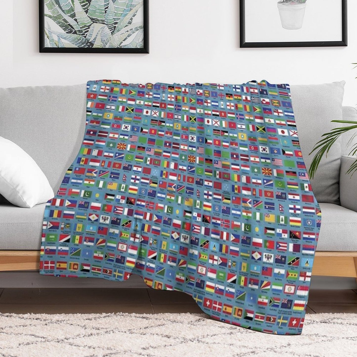 World Flags with Country Names - Blue Gift-ready Throw Blanket
