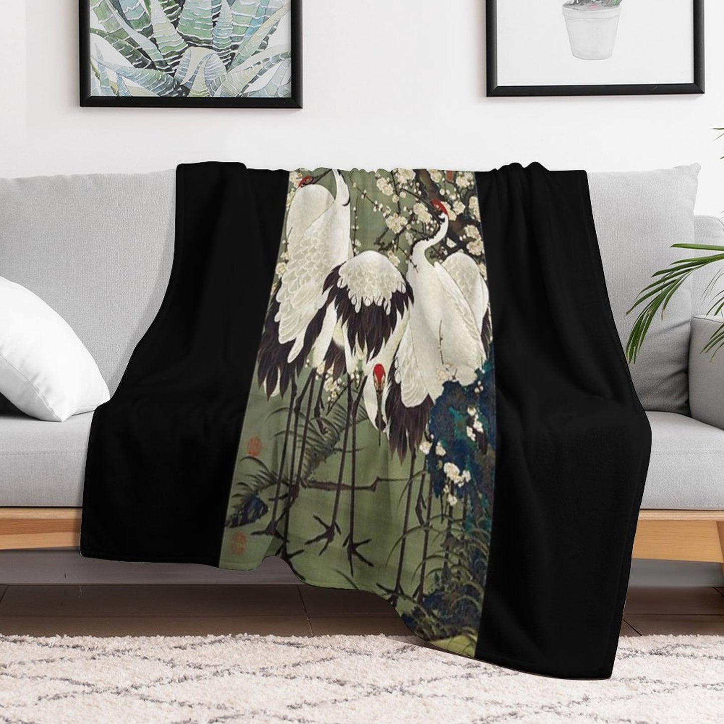 Favourite Artist - Plum Blossoms And Cranes - Ito Jakuchu Premium Throw Blanket