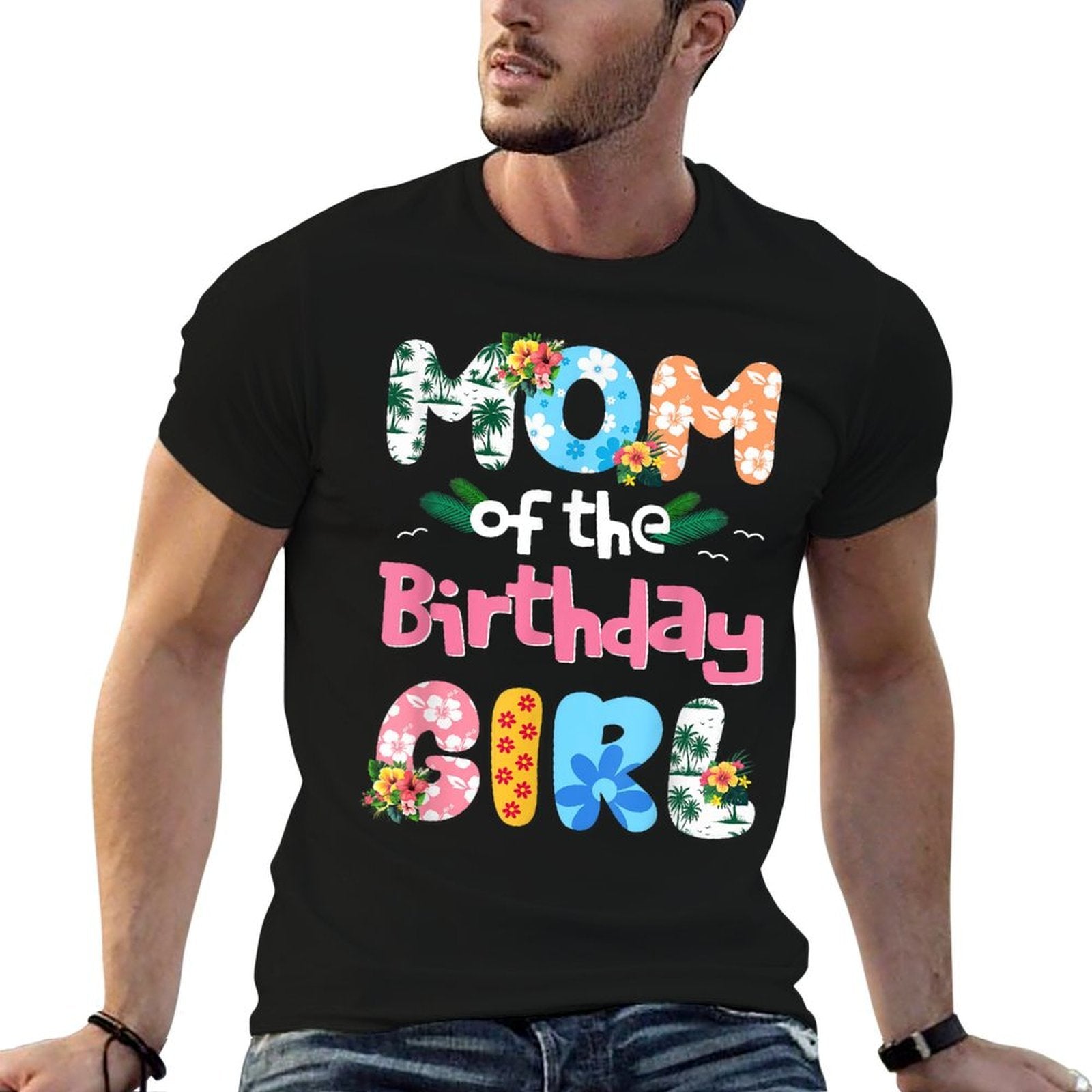 Mom And Dad Of The Birthday Girl Hawaii Family Party Funny  Fade-proof Color T-Shirt