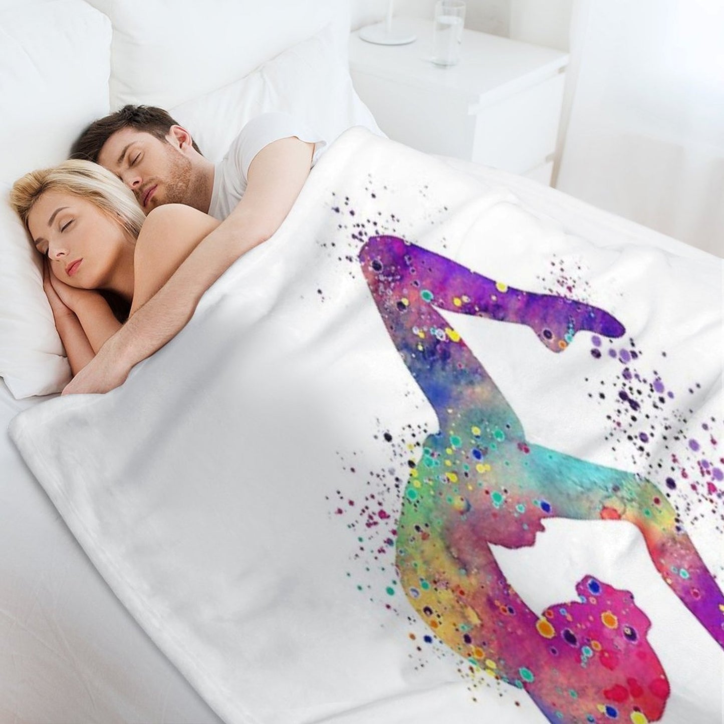 Gymnastics Girl Tumbling Colorful Watercolor Art Gift Sustainable Throw Blanket