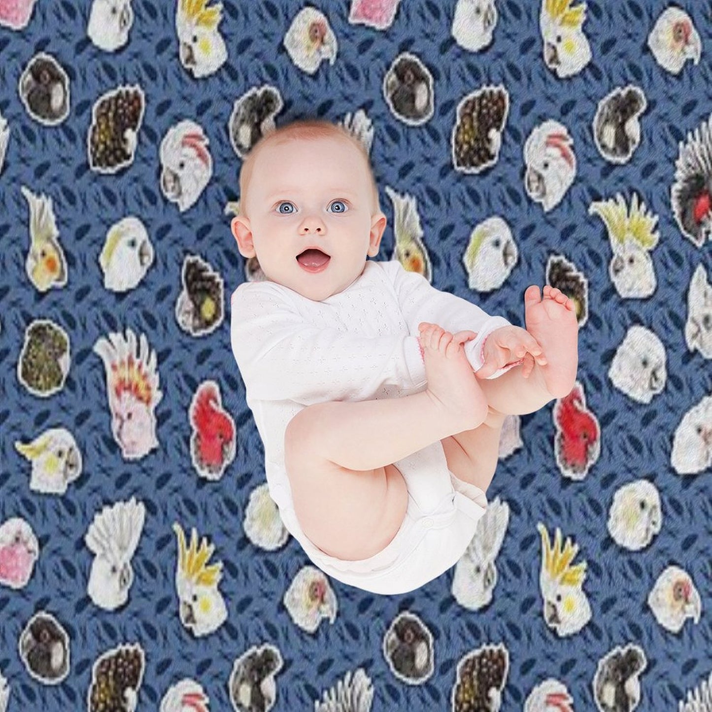 21 Cockatoos (in Dark Blue) Wrinkle-free Throw Blanket