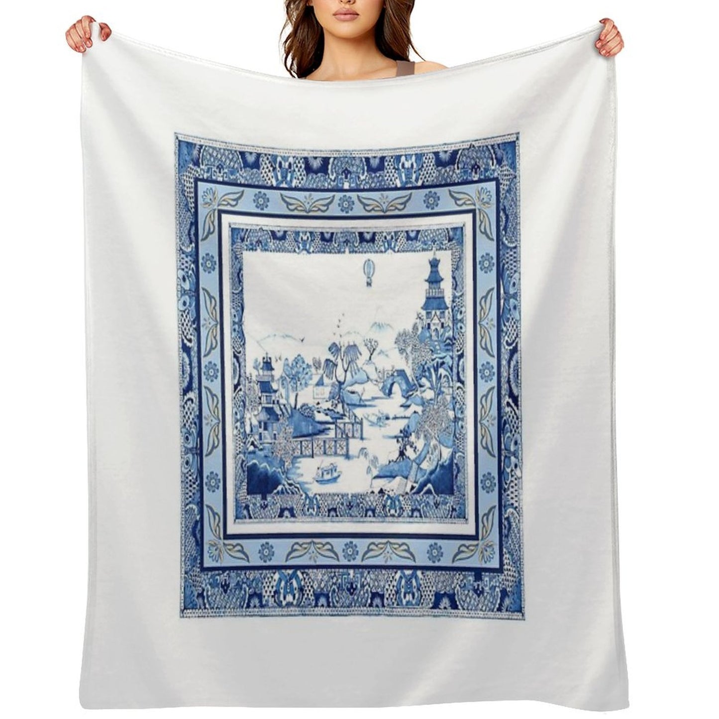 Blue Willow Double Frame Durable Throw Blanket