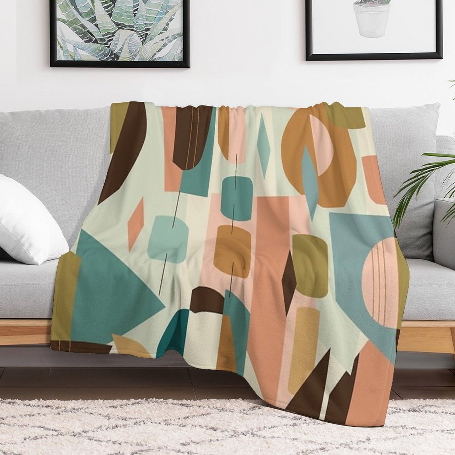 Mid Century Modern Geometric Abstract Retro Shapes Pattern Anti-pilling Throw Blanket
