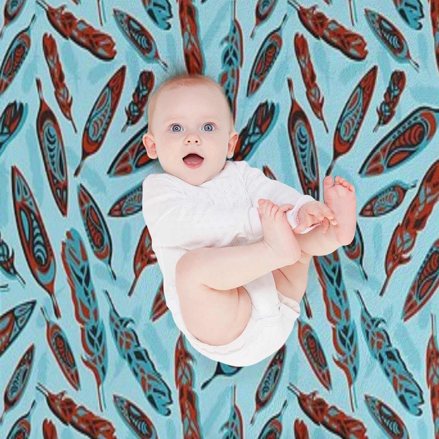 Tlingit Feathers - Blue Travel-friendly Throw Blanket