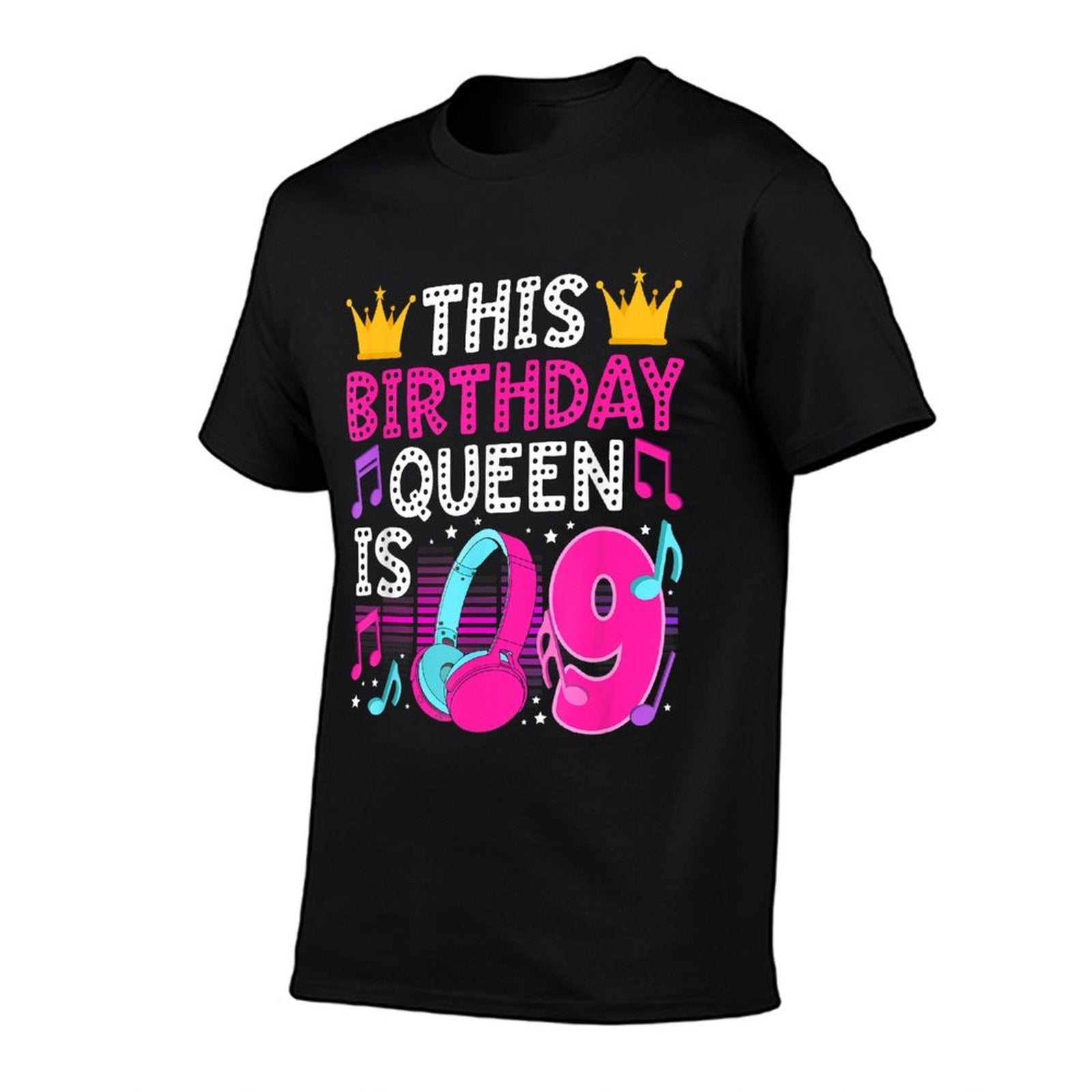 9th Music Birthday Party Nine Year Old Musical Birthday  Ribbed Collar T-Shirt