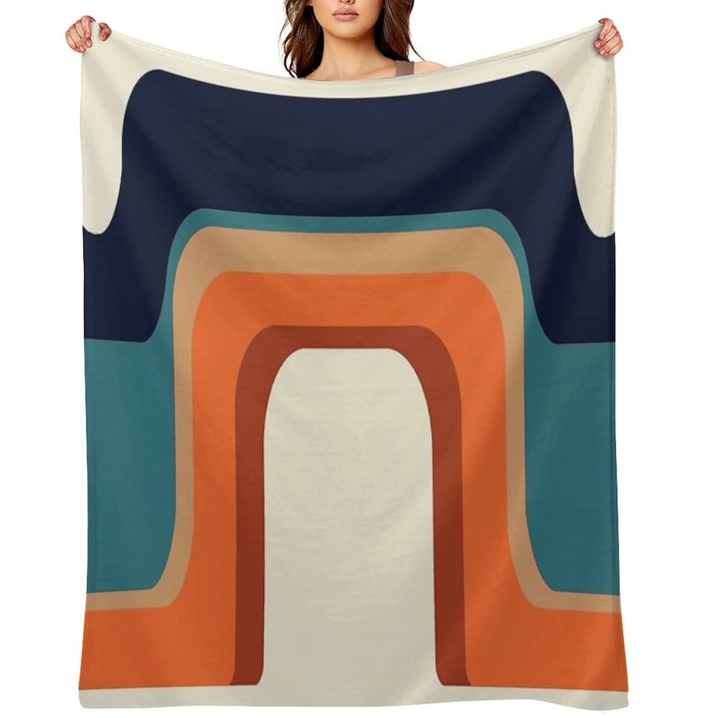 Mid-Century Modern Meets 1970s Orange And Blue Rainbow Sustainable Throw Blanket