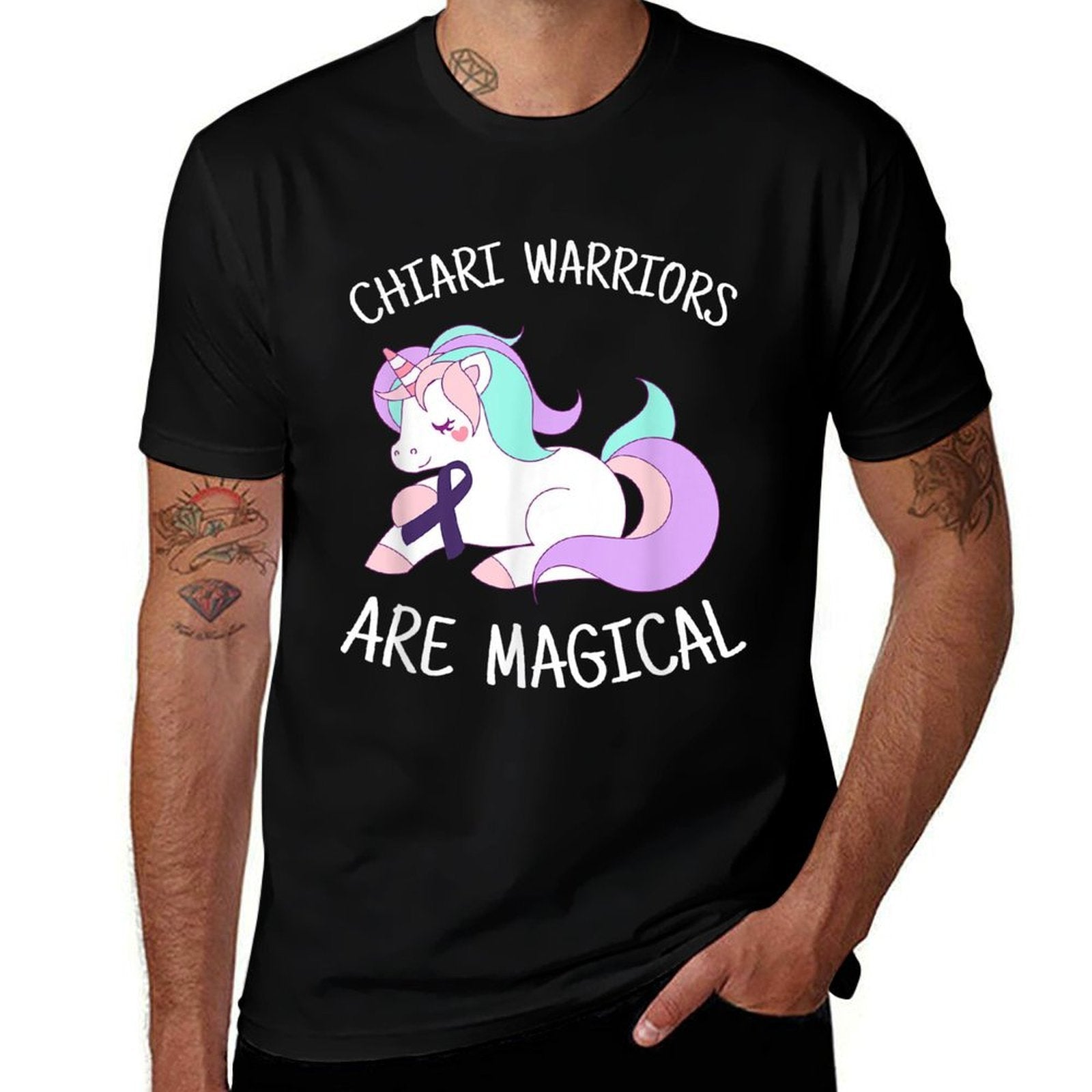 Unicorn Chiari Malformation Awareness Gift, Chiari Warrior  Tagless Design T-Shirt