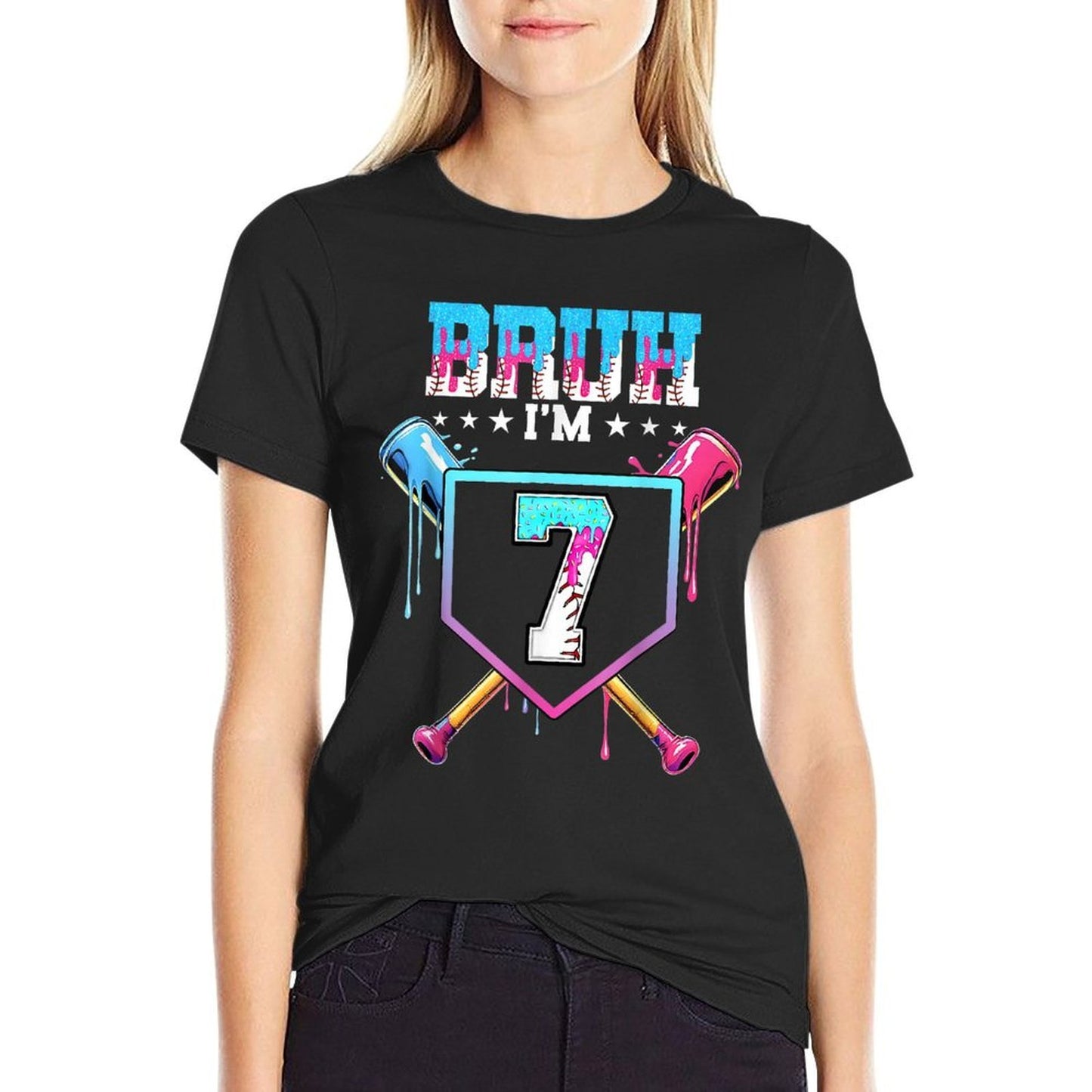 Bruh 7th Birthday Boy Baseball Ice Cream Drip 7 Year Old Boy Relaxed-fit T-Shirt