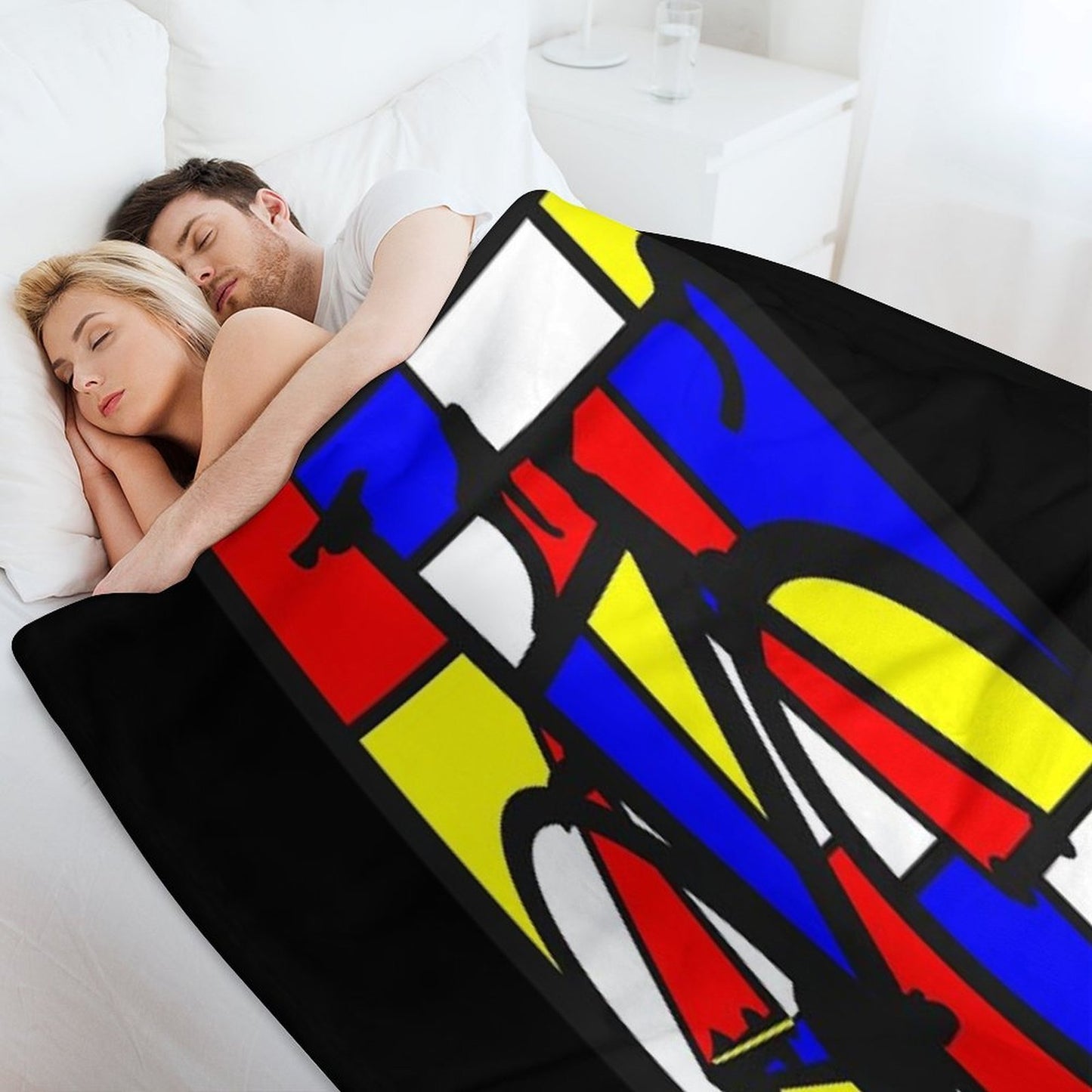 Mondrianesque Road Bike Plush Throw Blanket