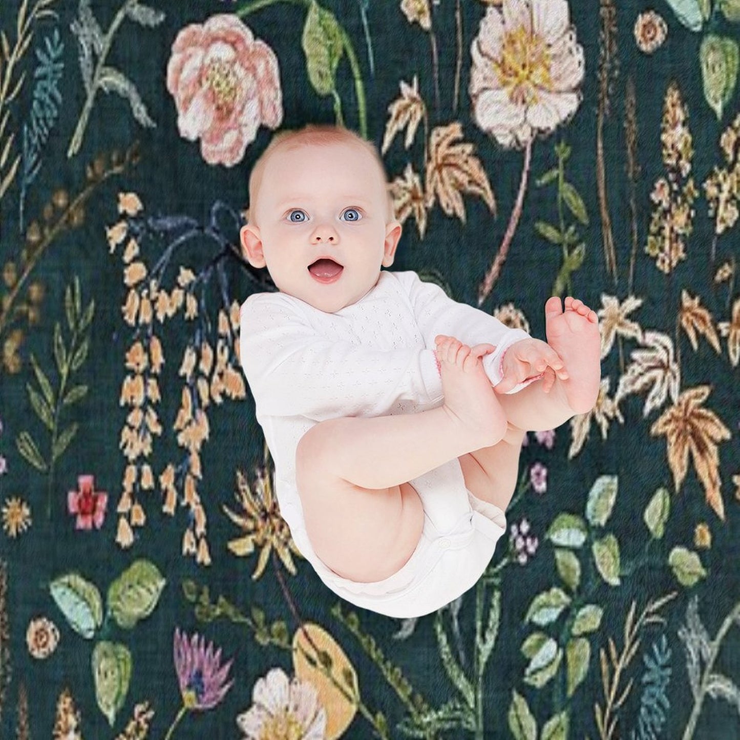 Hana Floral (teal) Machine-washable Throw Blanket