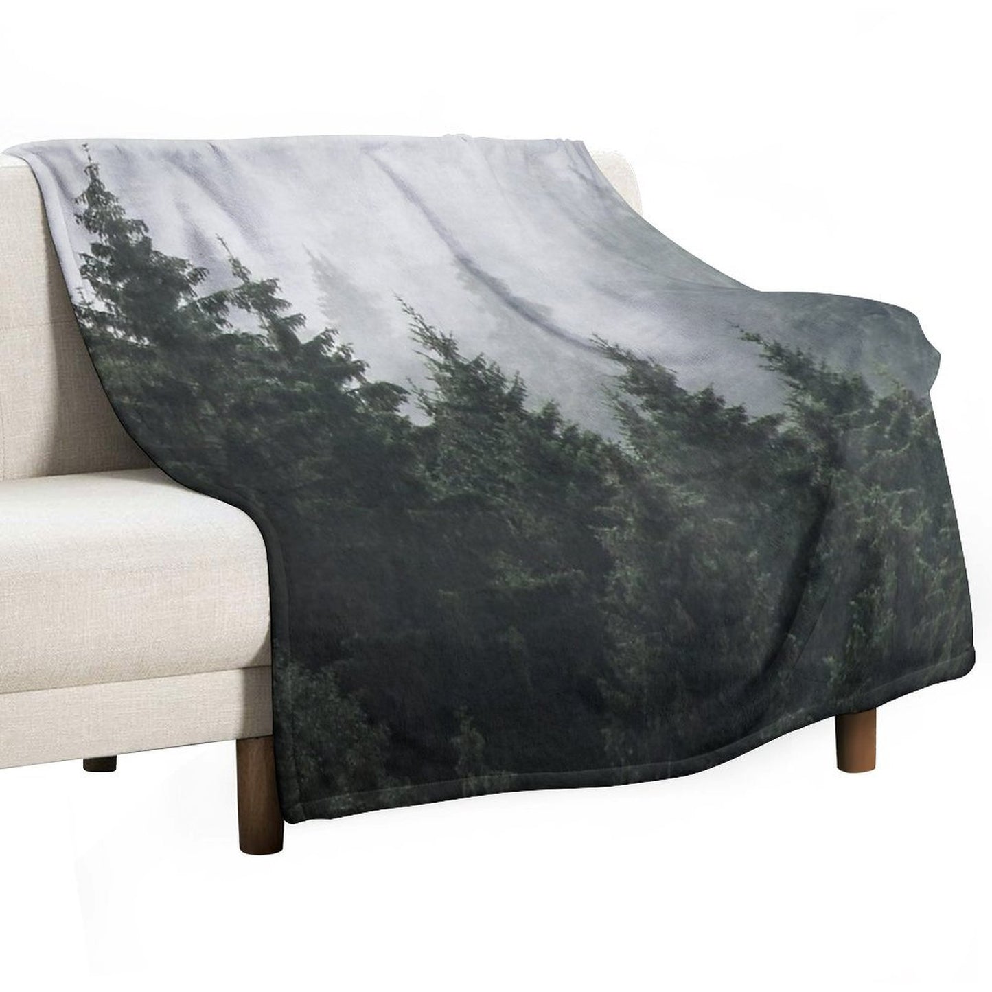 Waiting For Misty Foggy Fairytale Forest With Cascadia Trees Covered In Magic Fog Shrink-resistant Throw Blanket