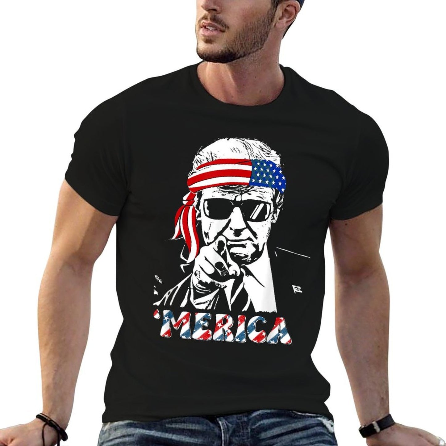 MERICA TRUMP Happy 4th Of July Trump American Oversized Silhouette T-Shirt