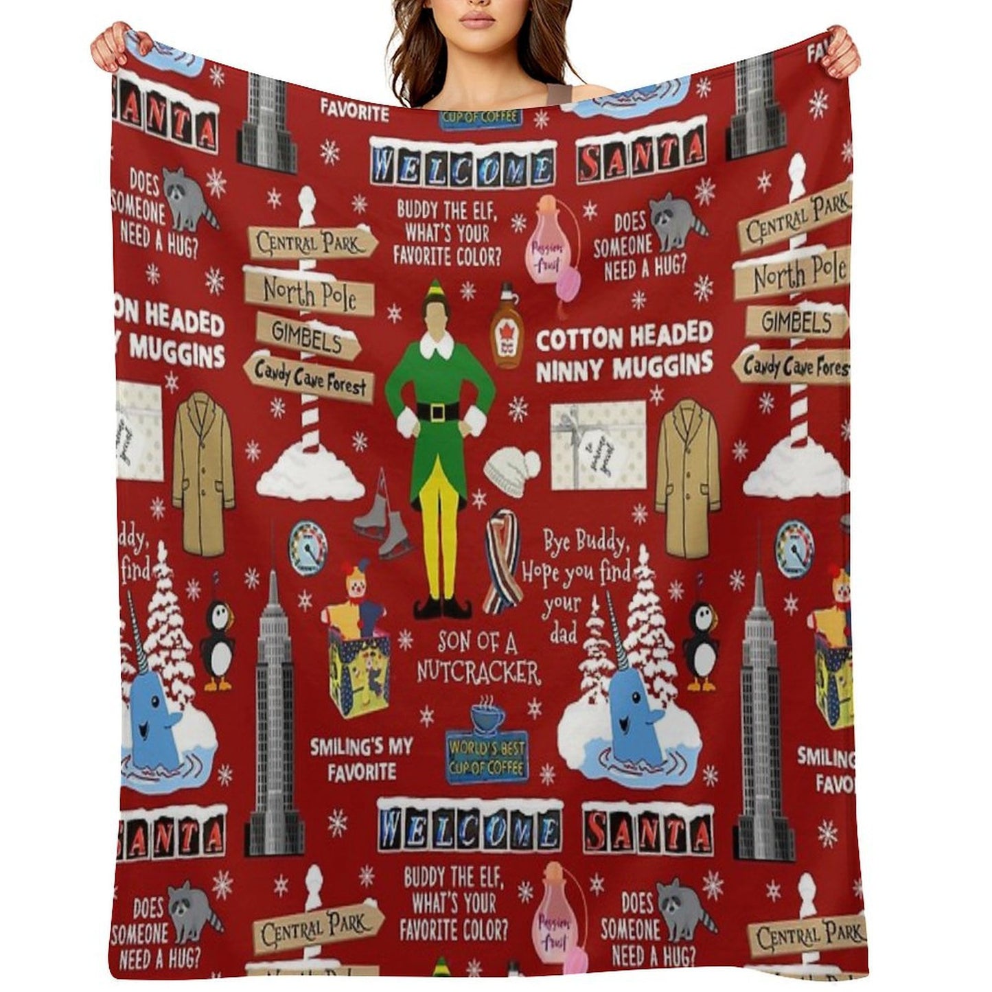 Buddy The Elf Collage, Red Background Multi-functional Throw Blanket