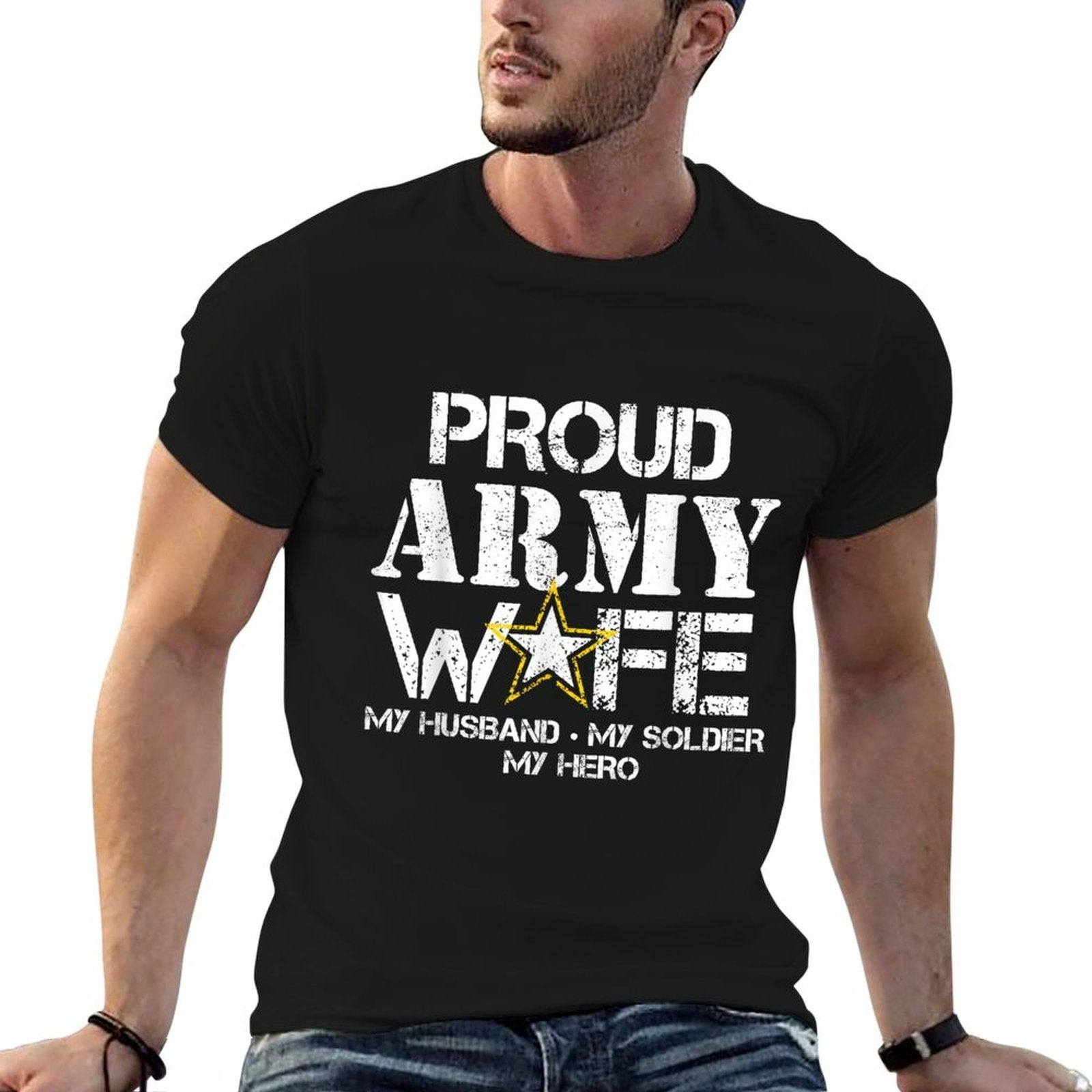 Proud Army Wife T for Military Wife My Soldier My Hero  Heathered Texture T-Shirt