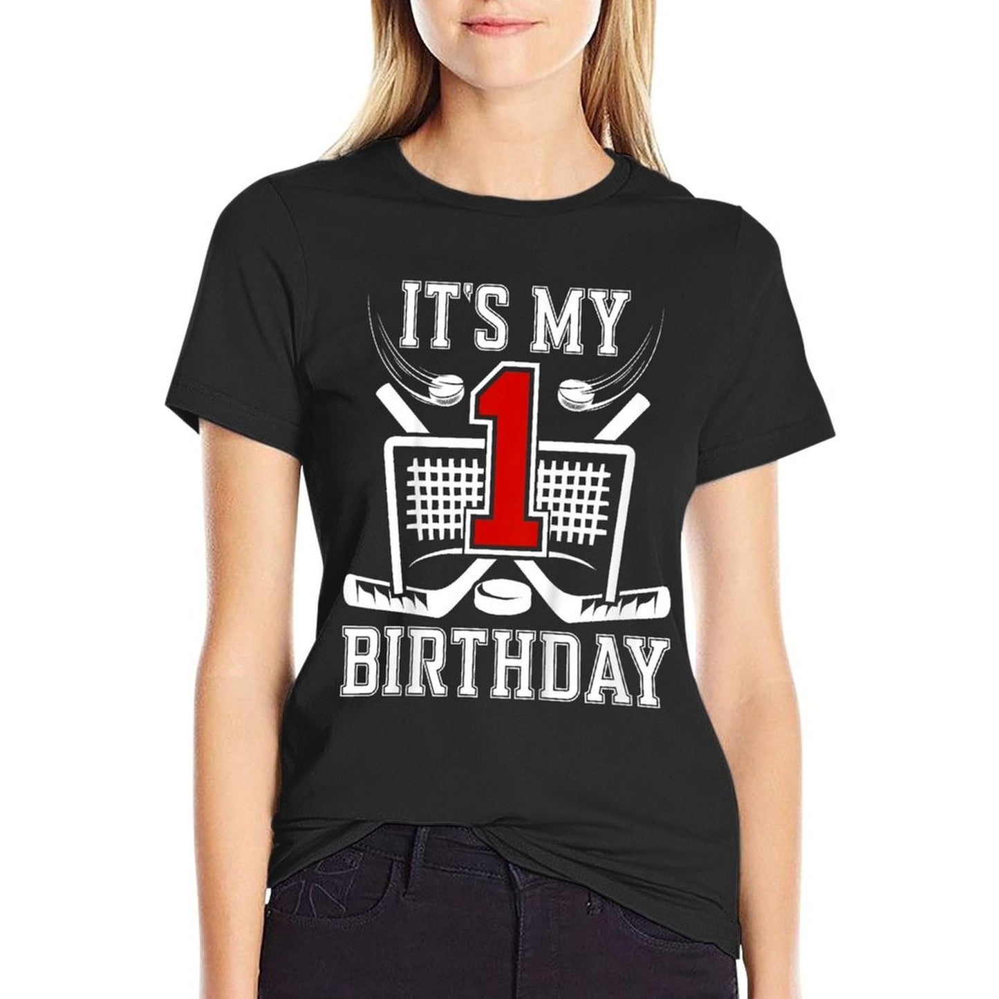 Kids 1st Birthday Ice Hockey Boy 1 Year Old Ice Hockey Player Durable T-Shirt