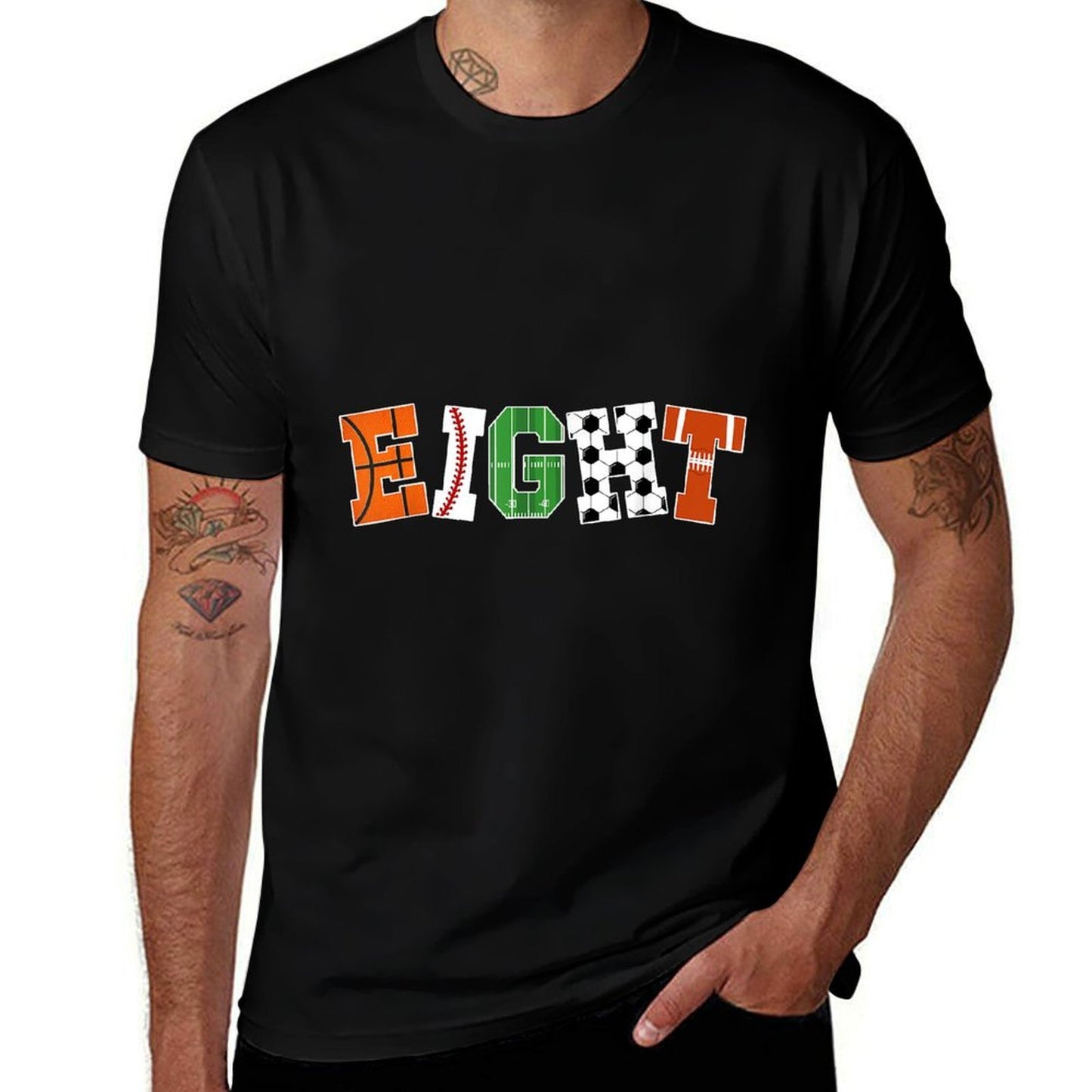 8th Birthday Sports Birthday Party 8 Year Old Boy Trendy Pattern T-Shirt