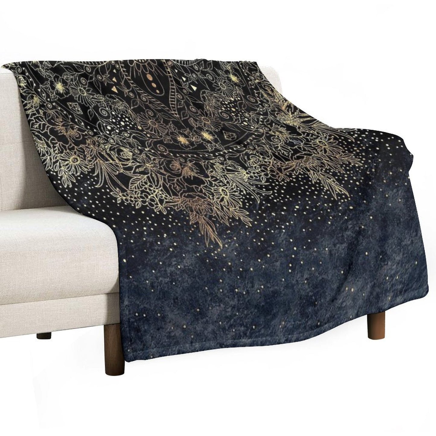 Blue Gold Mandala Floral Multi-functional Throw Blanket