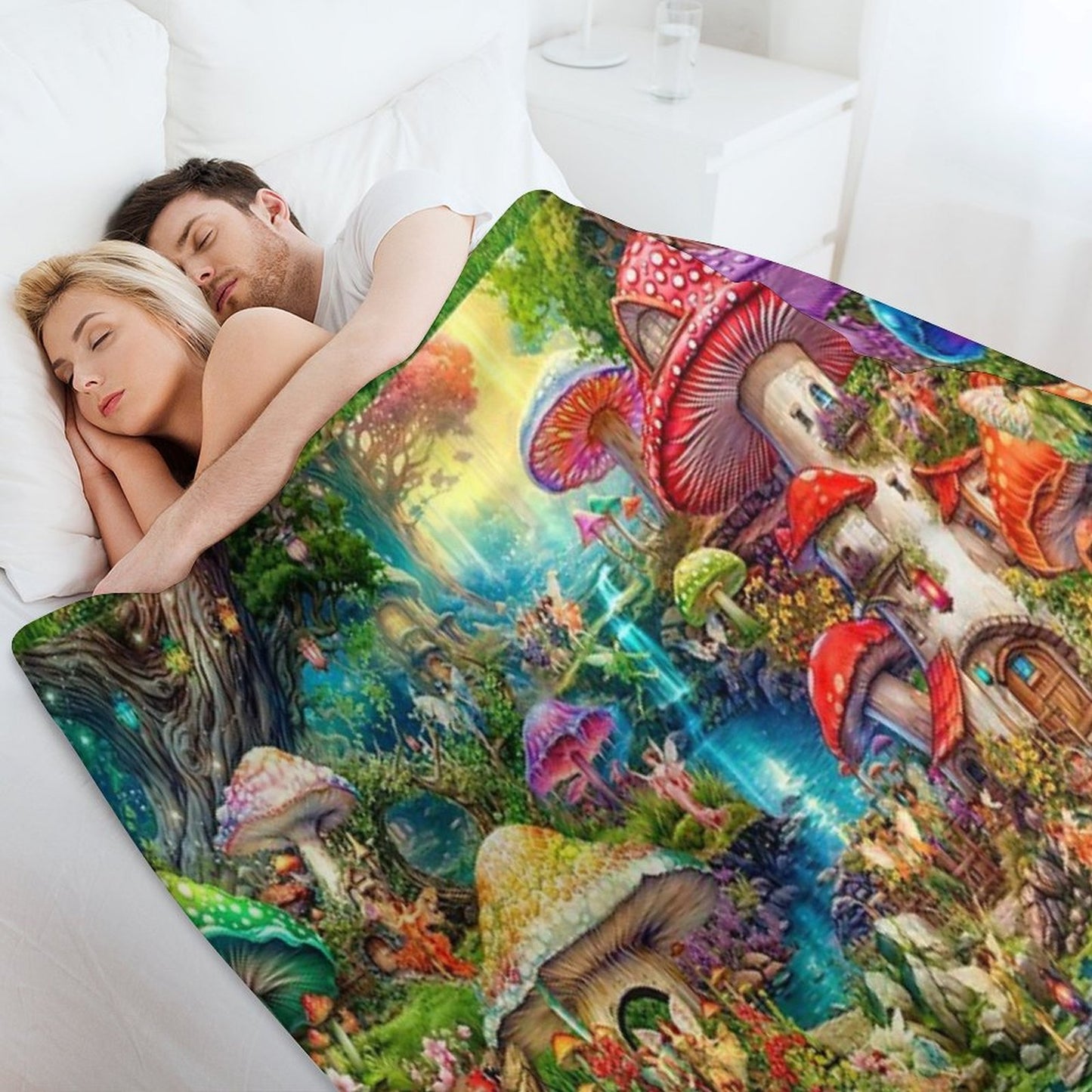 Merry Mushroom Village Picnic All-season Throw Blanket